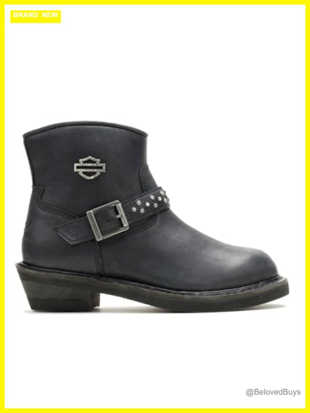Womens Vintage Glam Motorcycle Ankle Boots Full Grain Leather Rhinestone